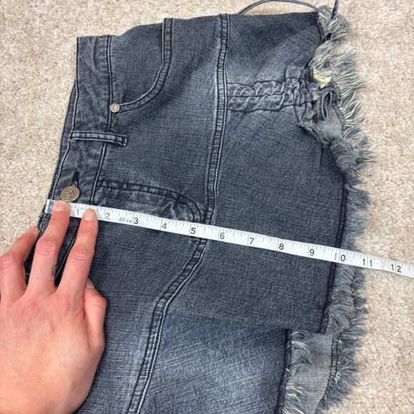 Duchess Y2K Side Ruched Denim Raw Hem Mini Skirt Women's 9 - Picture 6 of 7